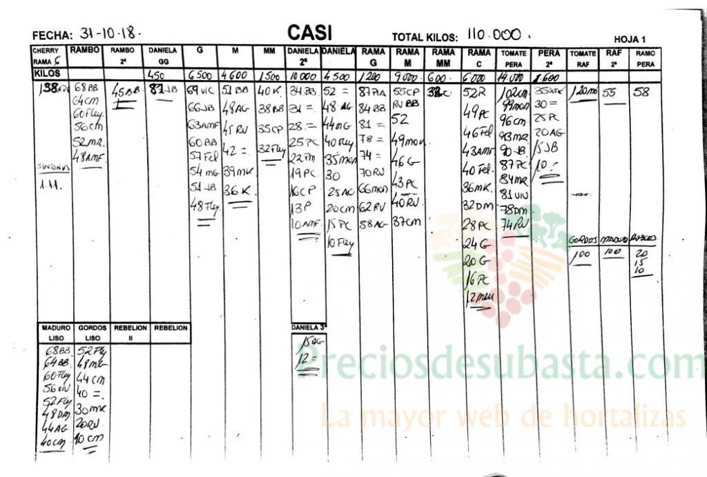 Subasta hortofrutícola CASI 31 de Octubre