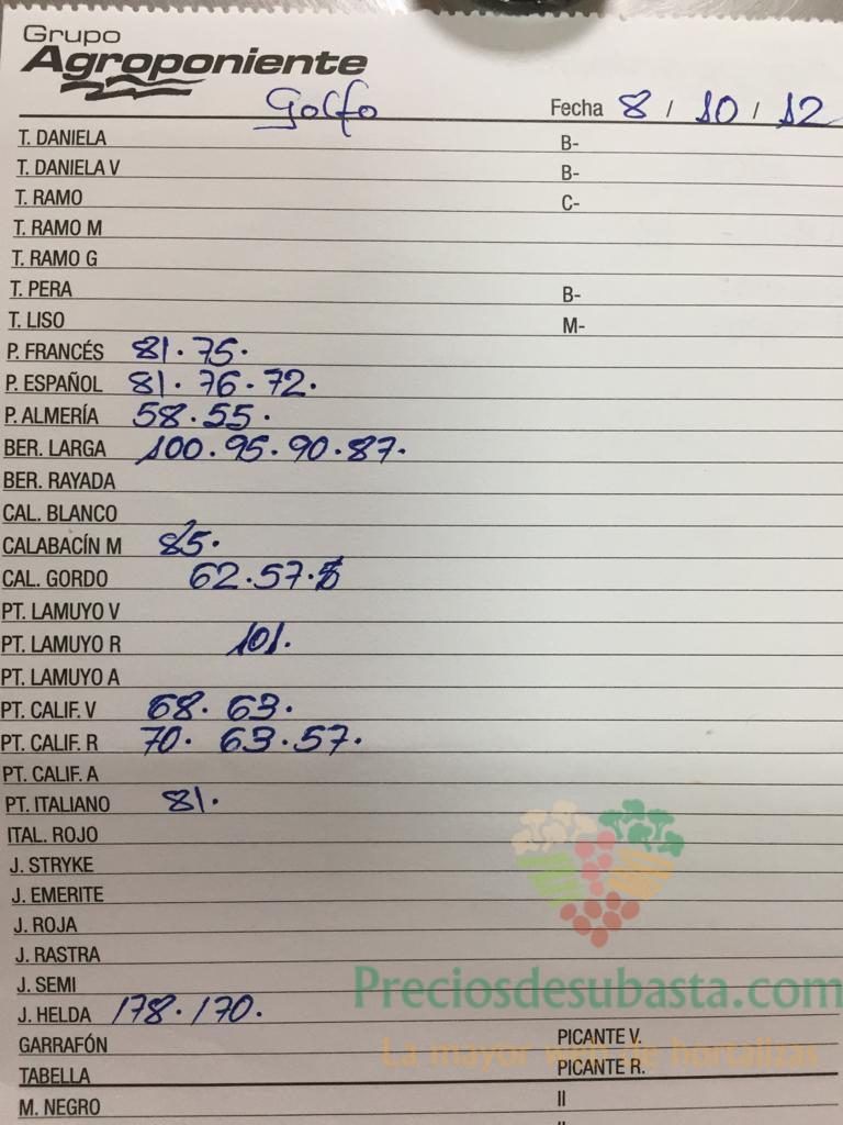 Subasta hortofrutícola Agroponiente El Golfo 8 de Octubre