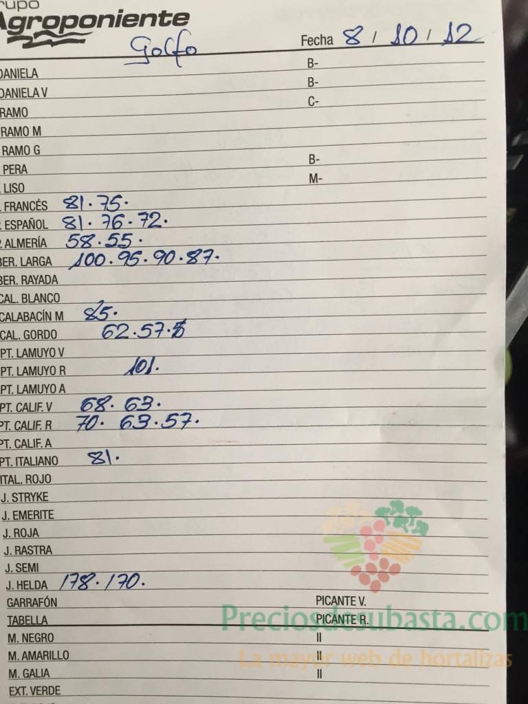 Subasta hortofrutícola Agroponiente El Golfo 9 de Octubre