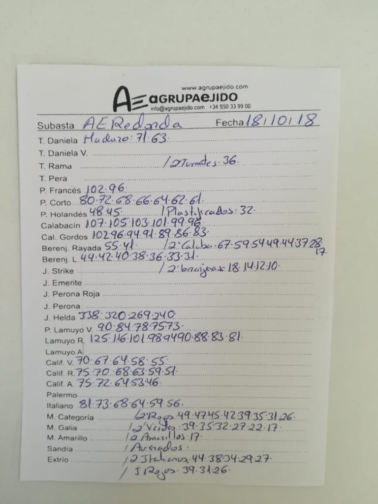 Subasta hortofrutícola Agrupaejido La Redonda 18 de Octubre