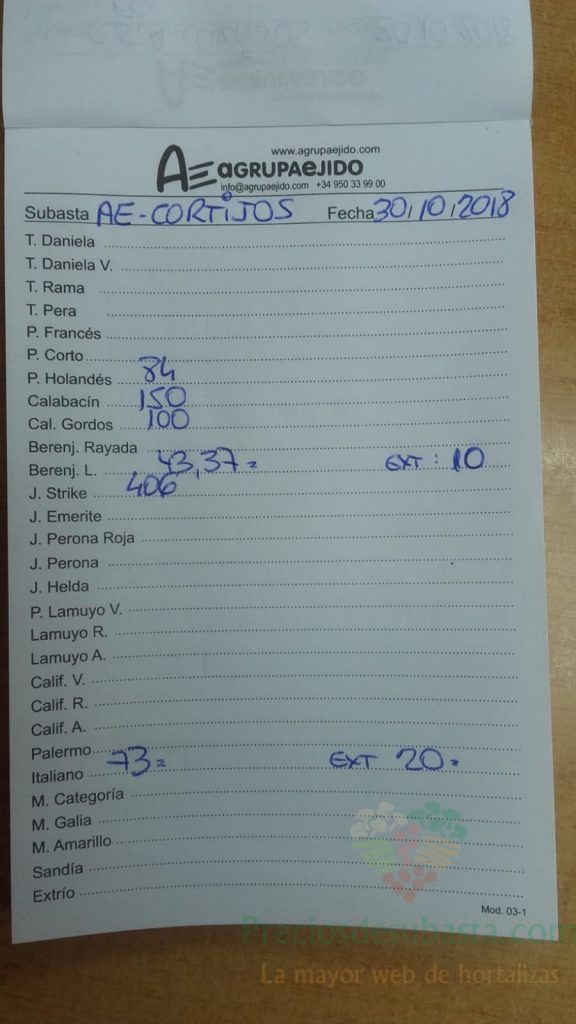 Subasta hortofrutícola AgrupaEjido Cortijos de Marín 30 de Octubre