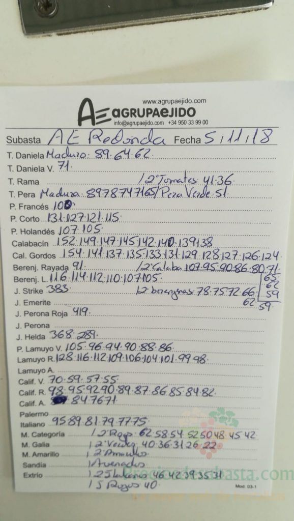 Subasta hortofrutícola Agrupaejido La redonda 5 de Noviembre