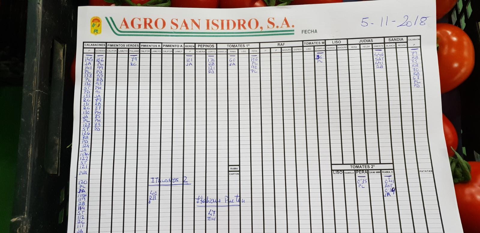 Subasta hortofrutícola Agro San Isidro 5 de Noviembre
