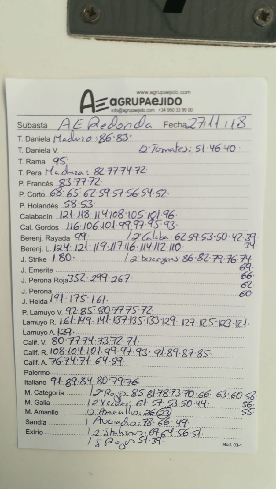 Subasta hortofrutícola AgrupaEjido La Redonda 27 de Noviembre