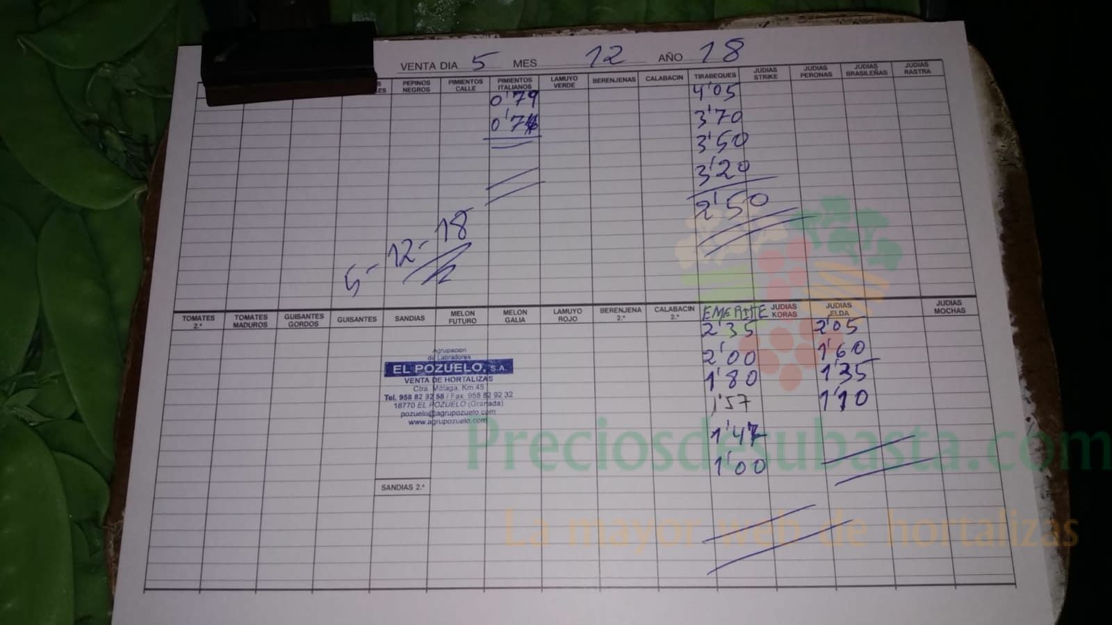 Subasta hortofrutícola El Pozuelo Albuñol 5 de Diciembre