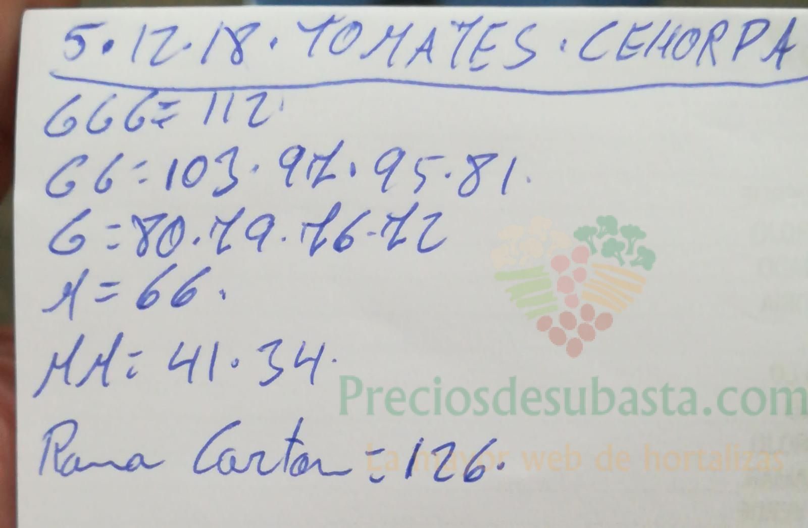Subasta Costa de Almería Cehorpa Tomates 5 de Diciembre