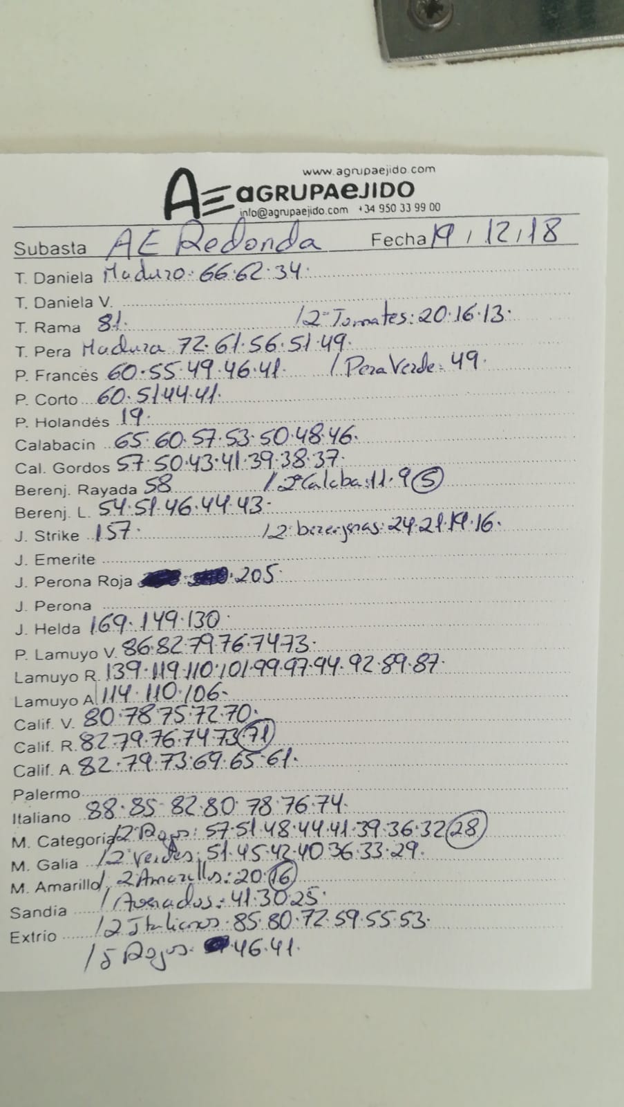 Subasta hortofrutícola AgrupaEjido La Redonda 19 de Diciembre