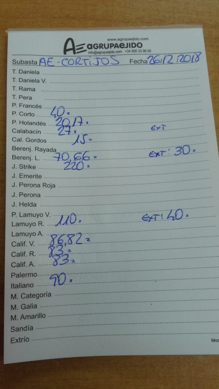 Subasta hortofrutícola AgrupaEjido Cortijos de Marín 26 de Diciembre