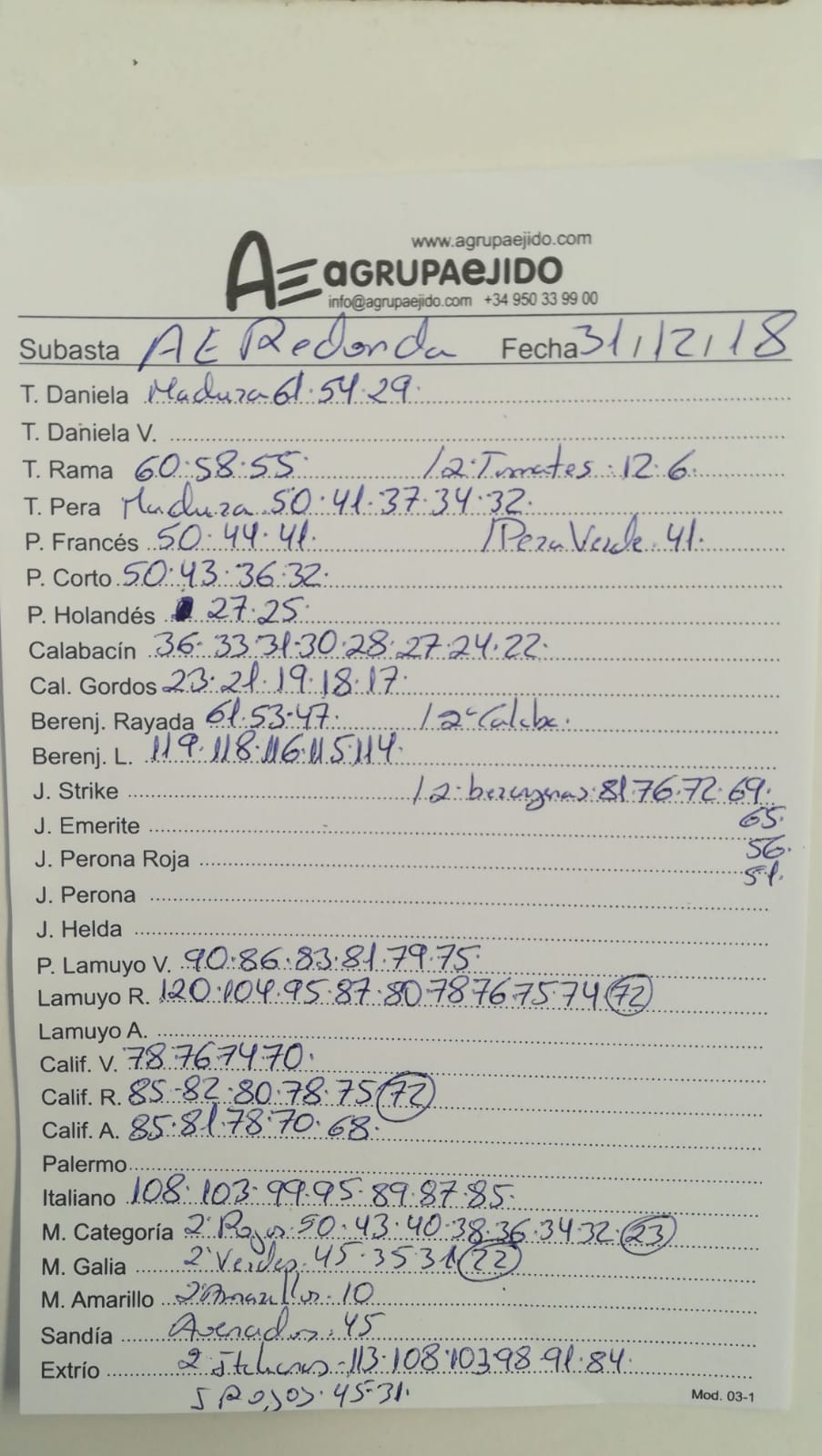 Subasta hortofrutícola AgrupaEjido La Redonda 31 de Diciembre