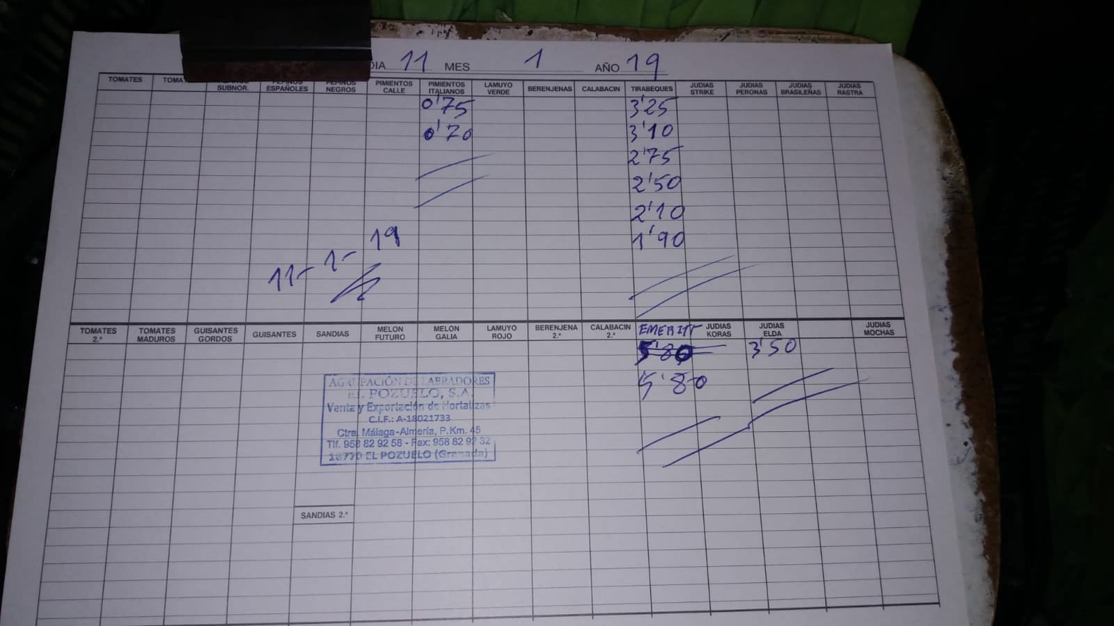 Subasta hortofrutícola El Pozuelo Albuñol 11 de Enero 2019