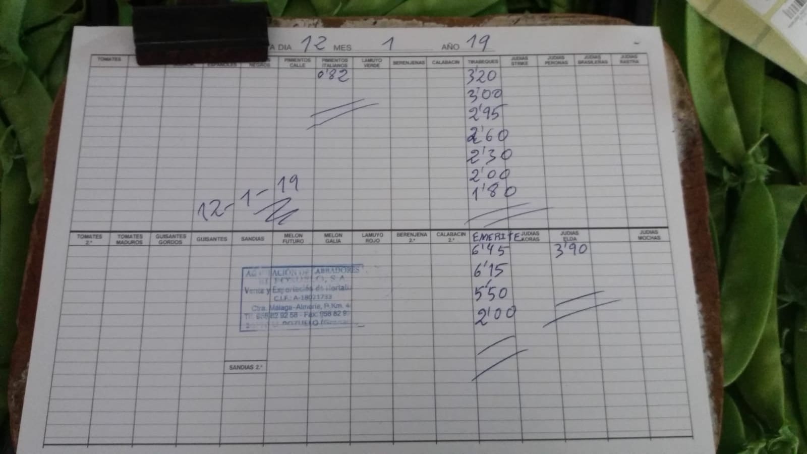 Subasta hortofrutícola El Pozuelo Albuñol 12 de Enero 2019