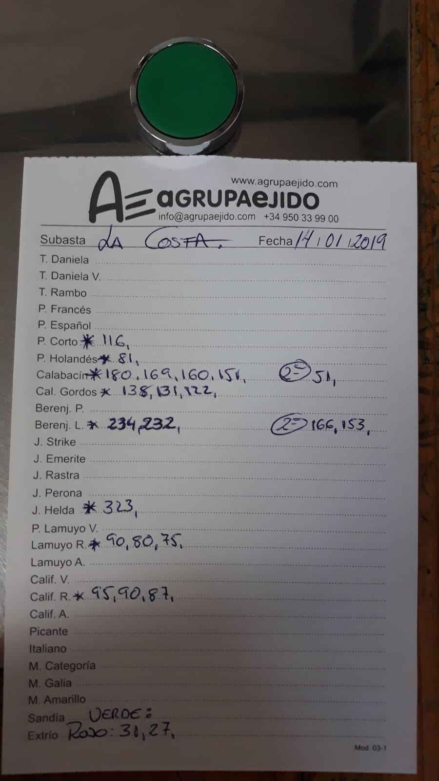 Subasta hortofrutícola AgrupaEjido La Costa 14 de Enero 2019
