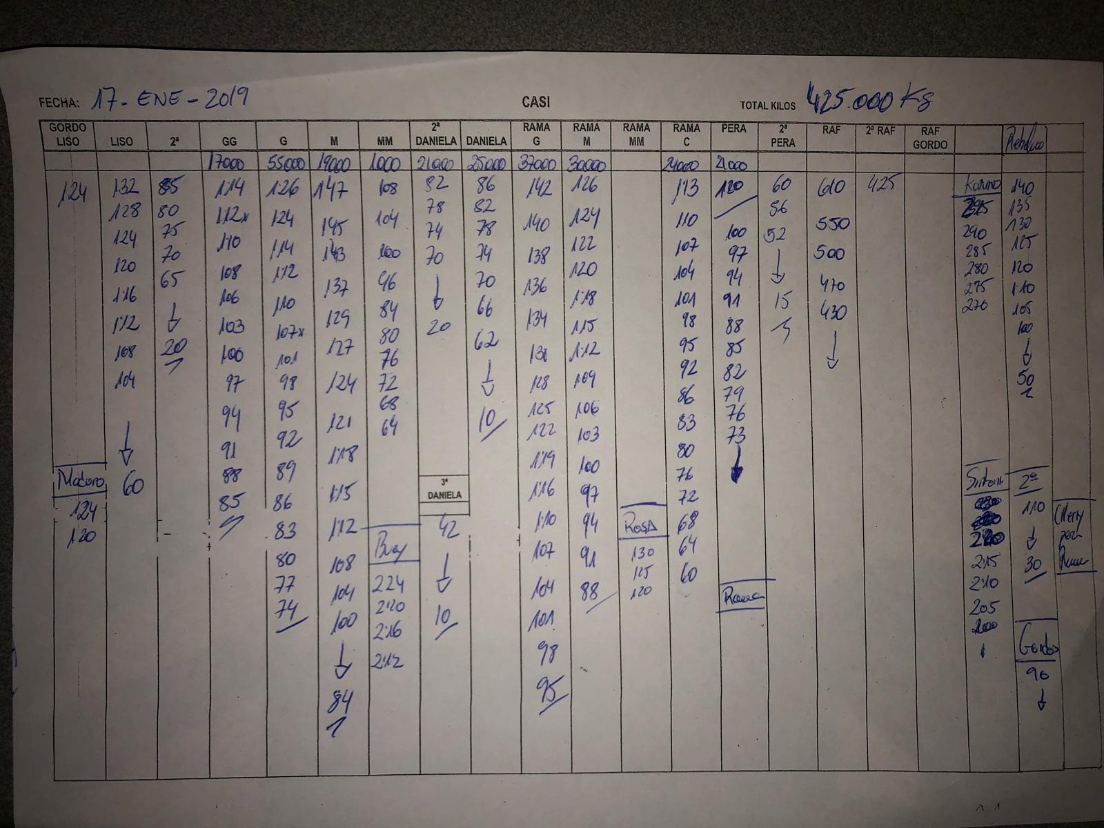 Subasta hortofrutícola CASI 19 de Enero 2019