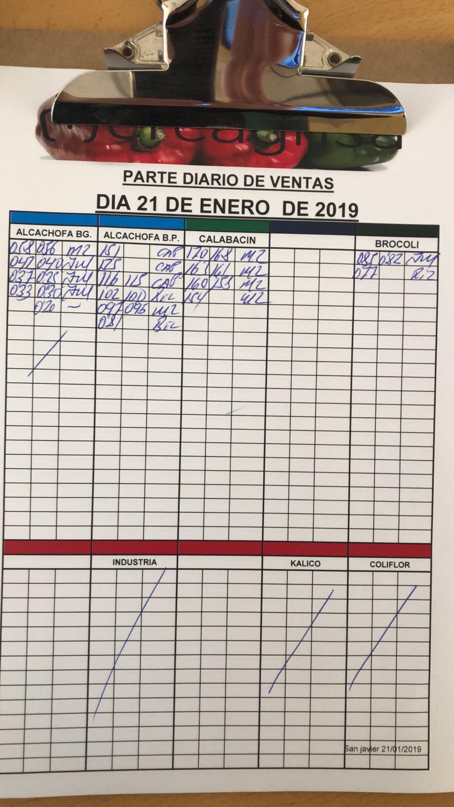 Subasta hortofrutícola Mercagrisa 21 de Enero 2019