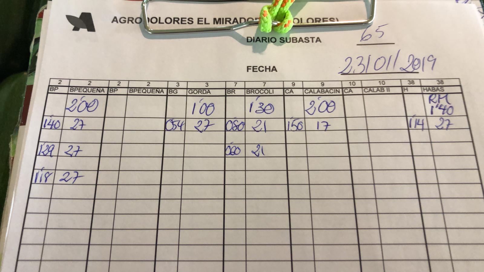 Subasta hortofrutícola Agrodolores Dolores 23 de Enero 2019