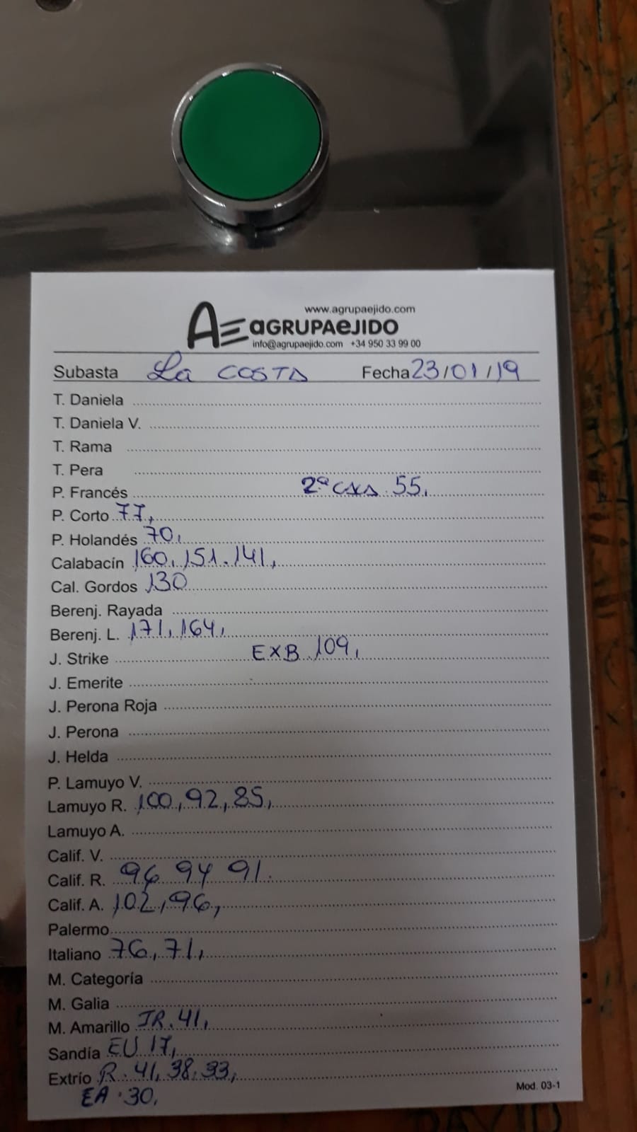 Subasta hortofrutícola AgrupaEjido La Costa 23 de Enero 2019