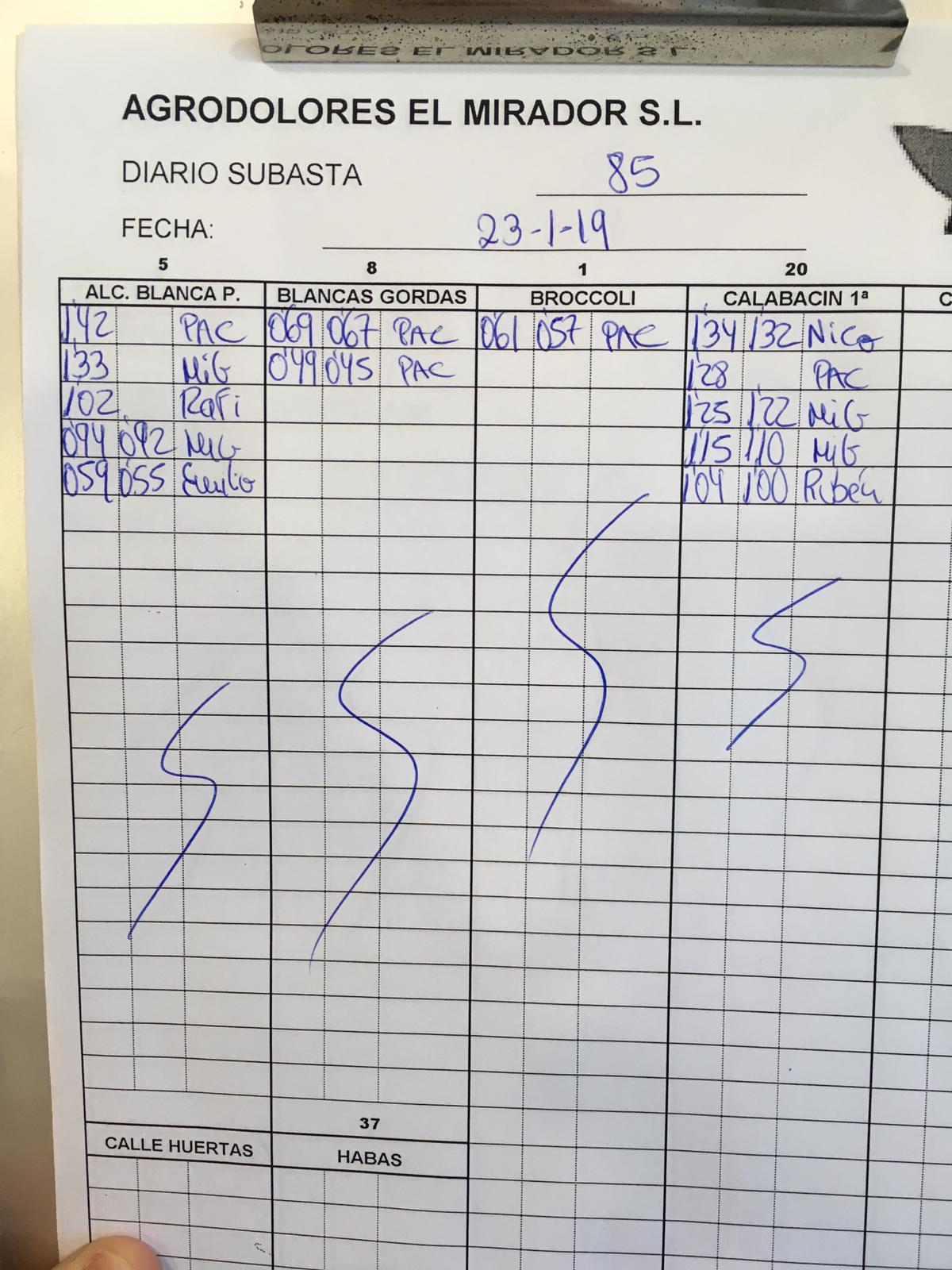 Subasta hortofrutícola Agrodolores El Mirador 25 de Enero 2019