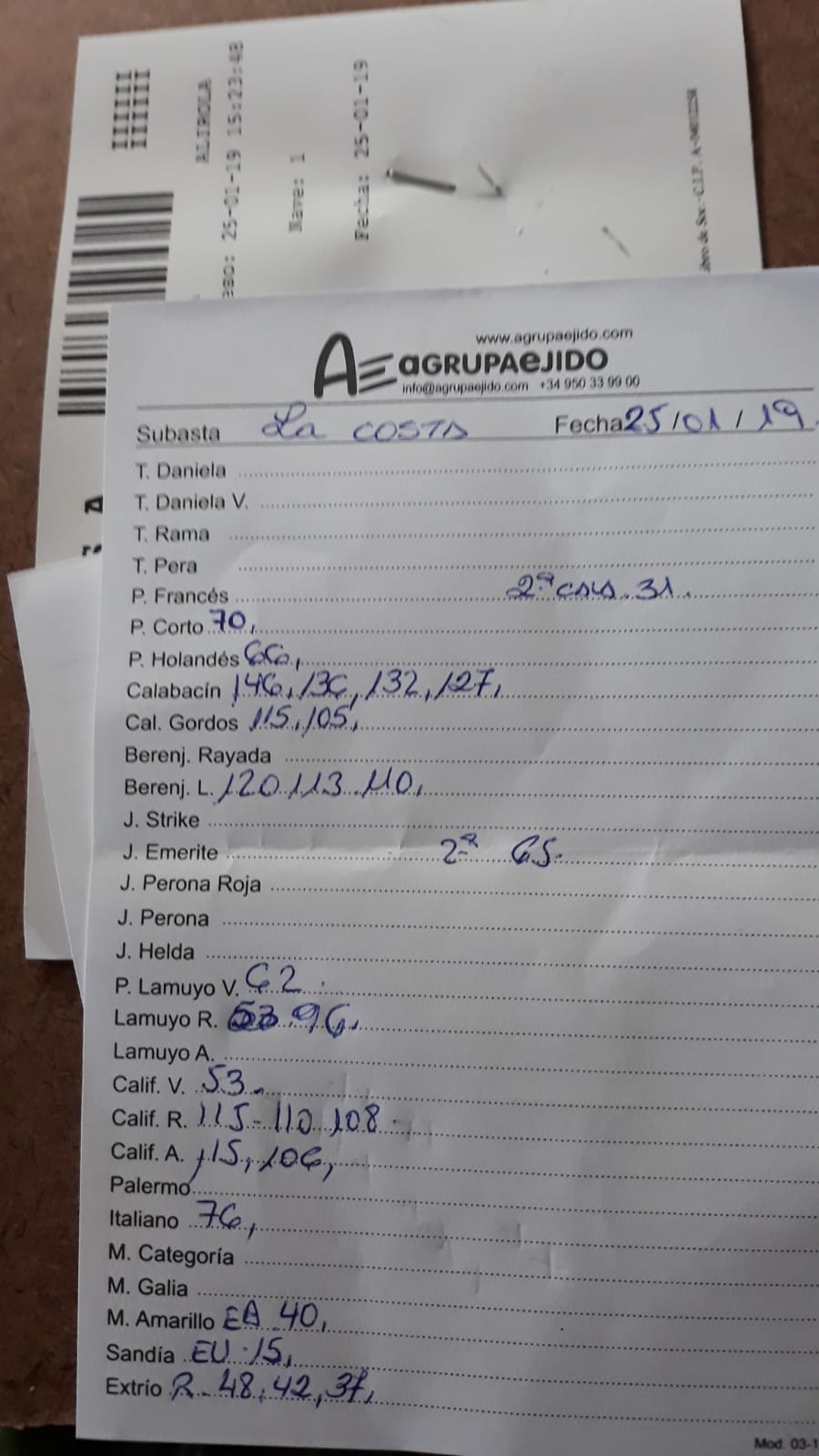 Subasta hortofrutícola AgrupaEjido La Costa 25 de Enero 2019