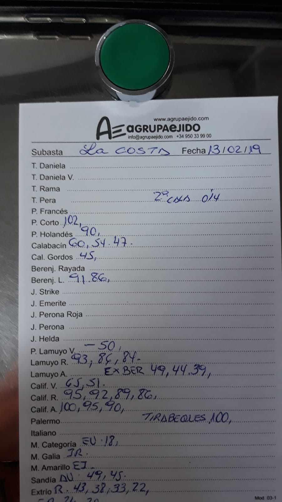 Subasta hortofrutícola AgrupaEjido La Costa 13 de Febrero 2019