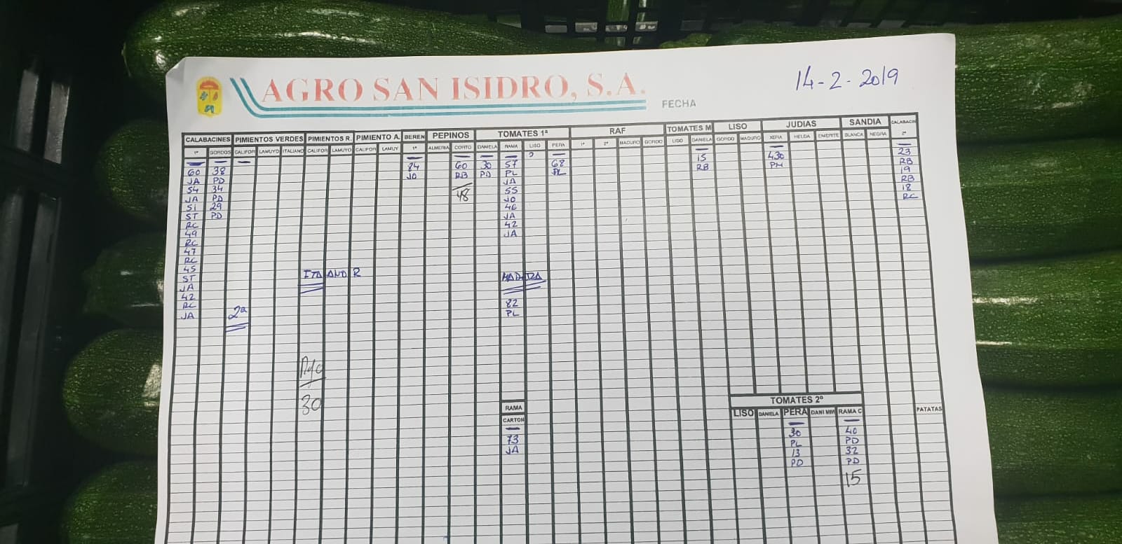 Subasta hortofrutícola Agro San Isidro 14 de Febrero 2019