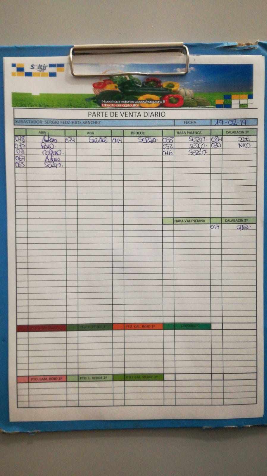 Subasta hortofrutícola Soltir 19 de Febrero 2019