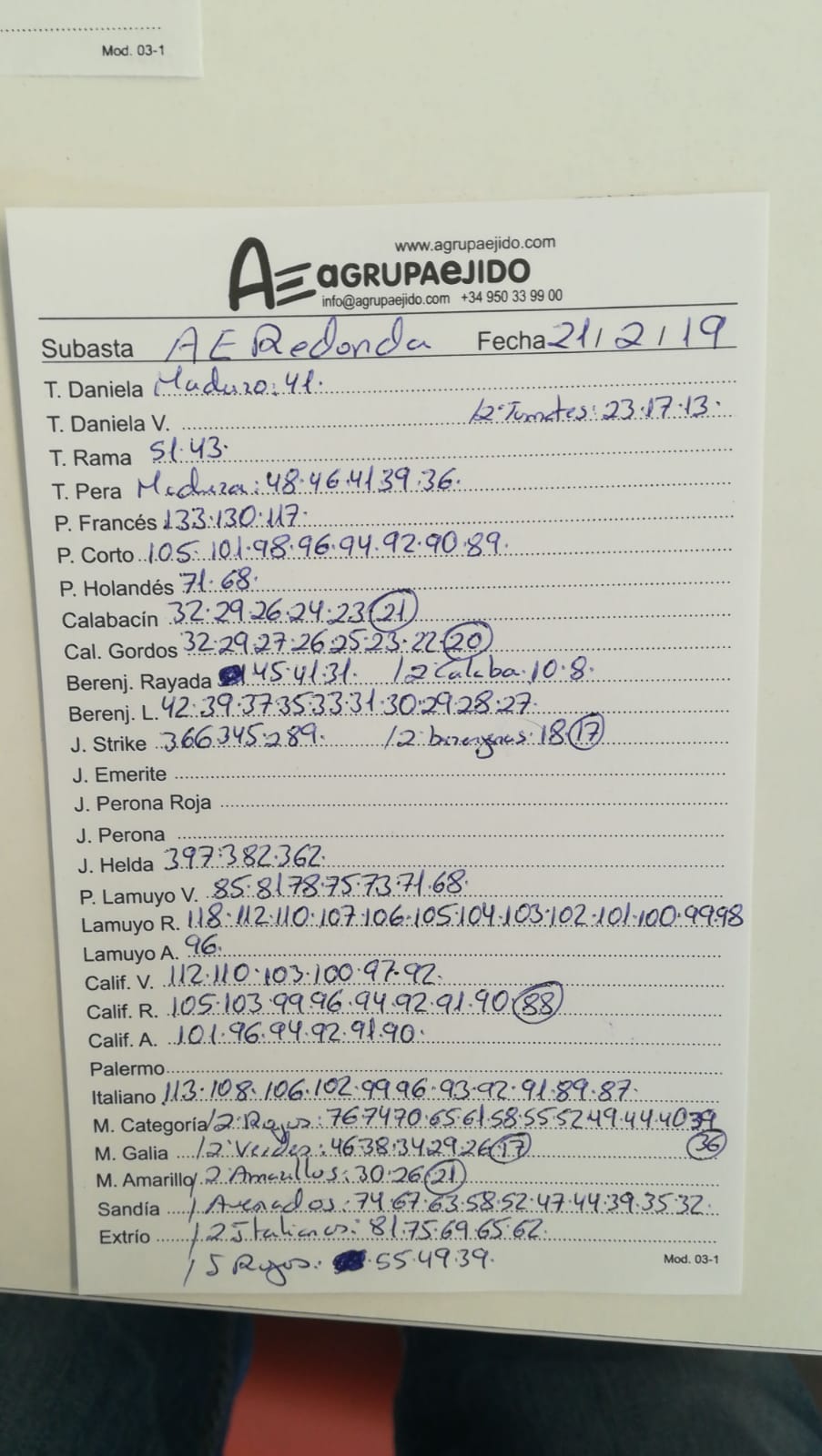 Subasta hortofrutícola AgrupaEjido La Redonda 21 de Febrero 2019