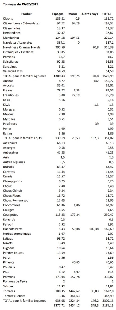 Toneladas de productos españoles y marroquíes en Perpignan 19 de Febrero 2019