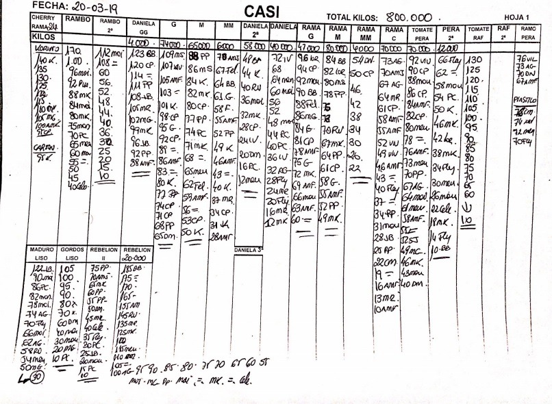 Subasta hortofrutícola CASI 20 de Marzo 2019