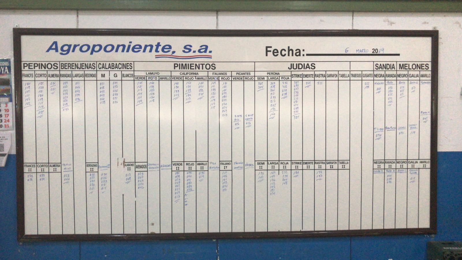Pizarra Agroponiente La Redonda 6 de Marzo 2019
