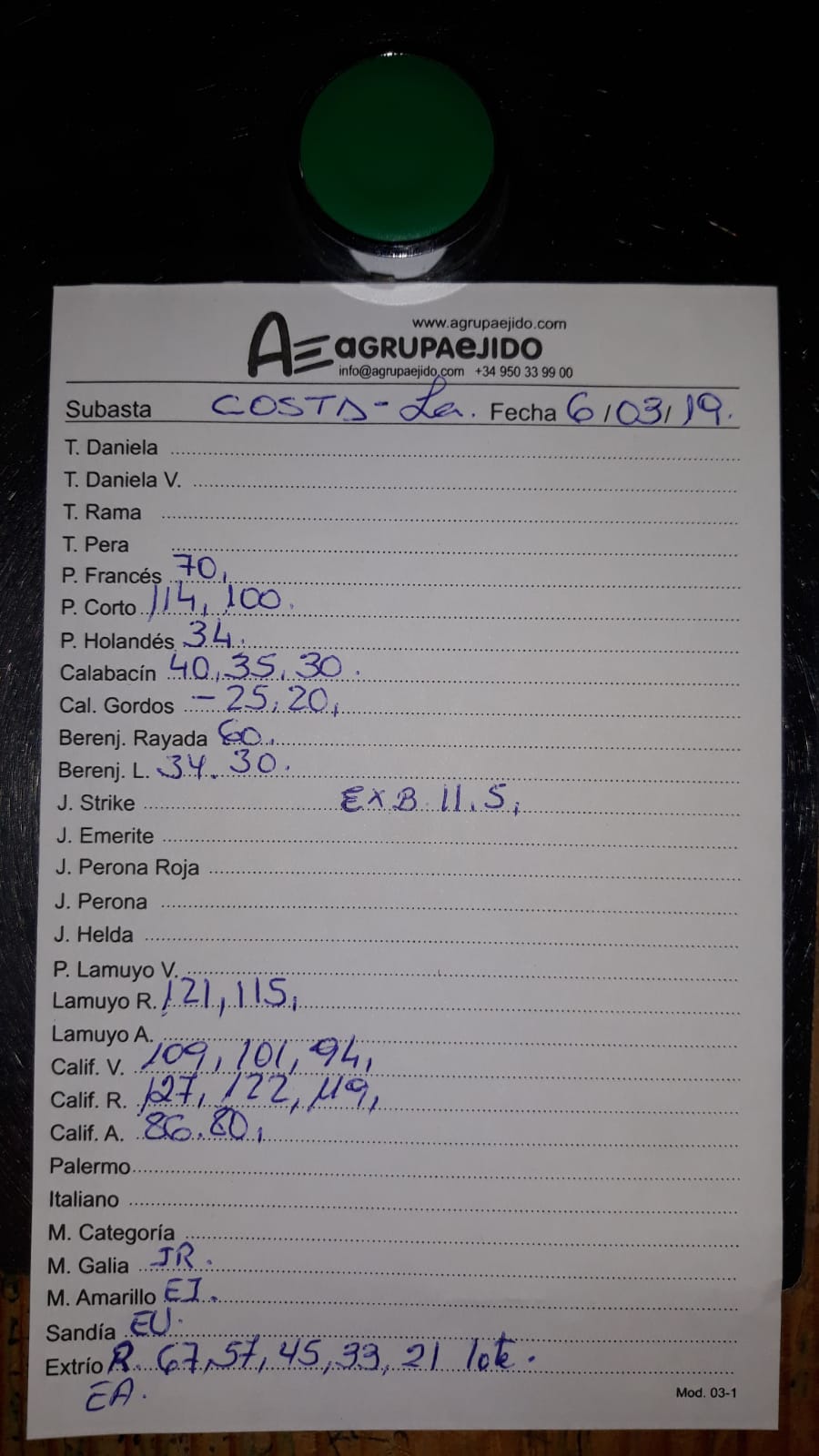 Subasta hortofrutícola AgrupaEjido La Costa 6 de Marzo 2019