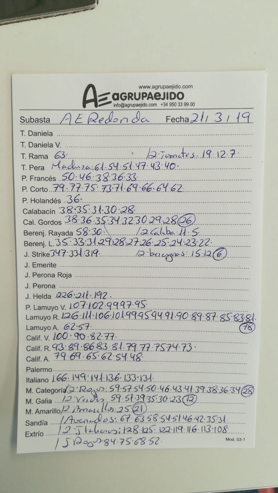 Subasta hortofrutícola AgrupaEjido La Redonda 21 de Marzo 2019