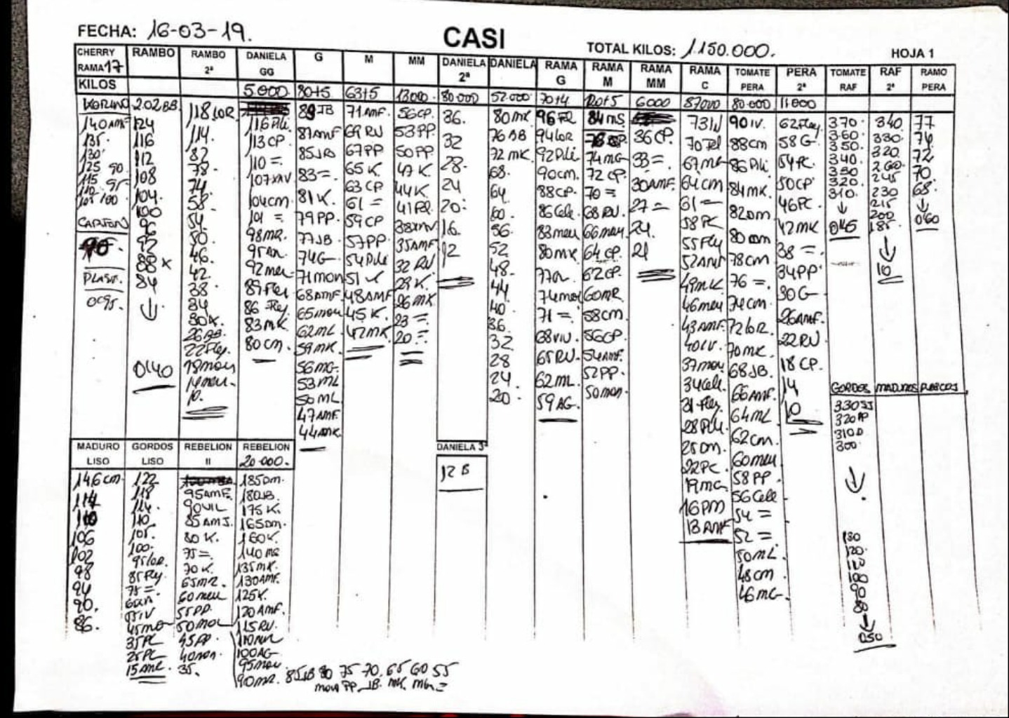 Subasta hortofrutícola CASI 16 de Marzo 2019