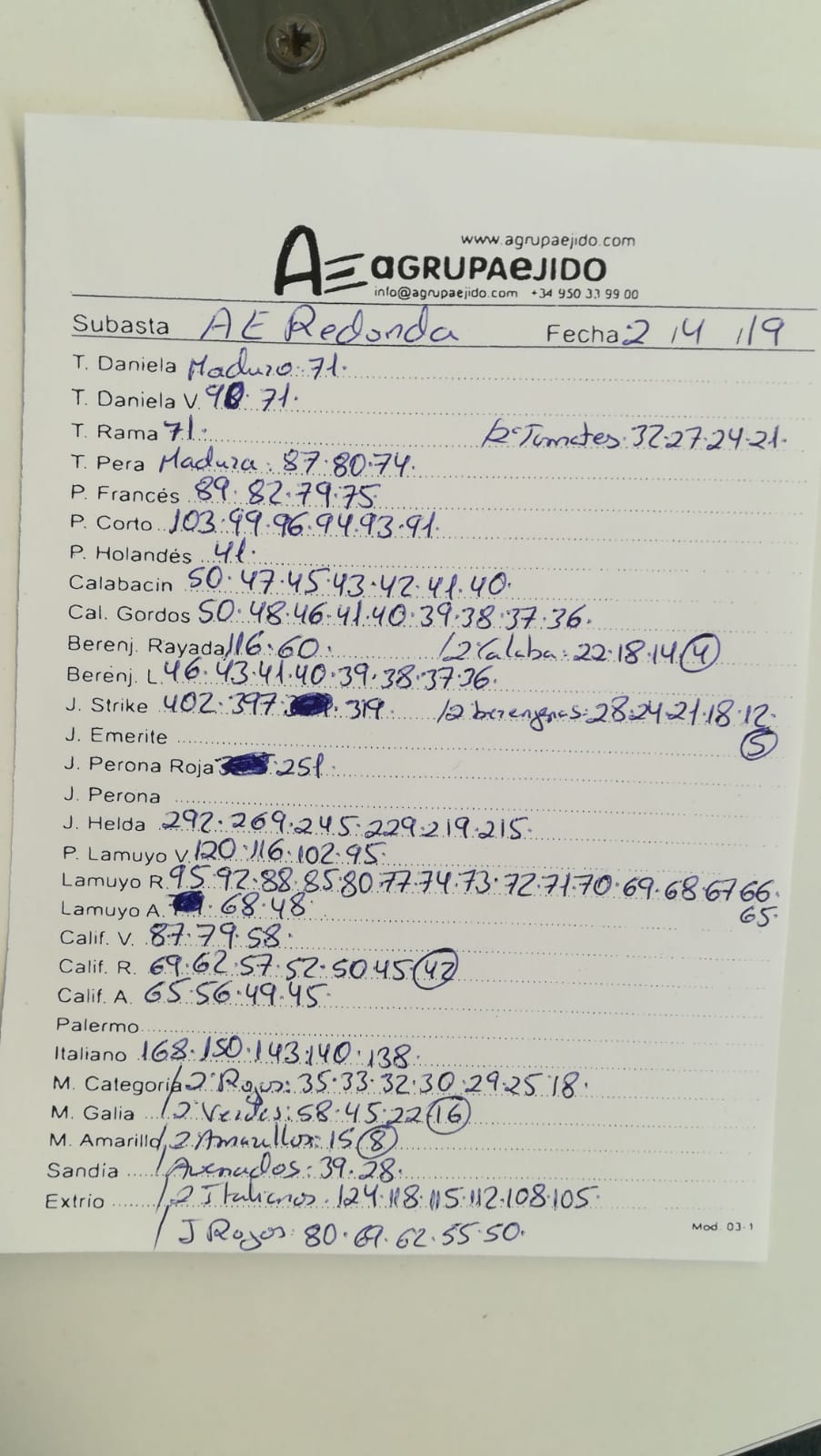 Subasta hortofrutícola AgrupaEjido La Redonda 2 de Abril 2019