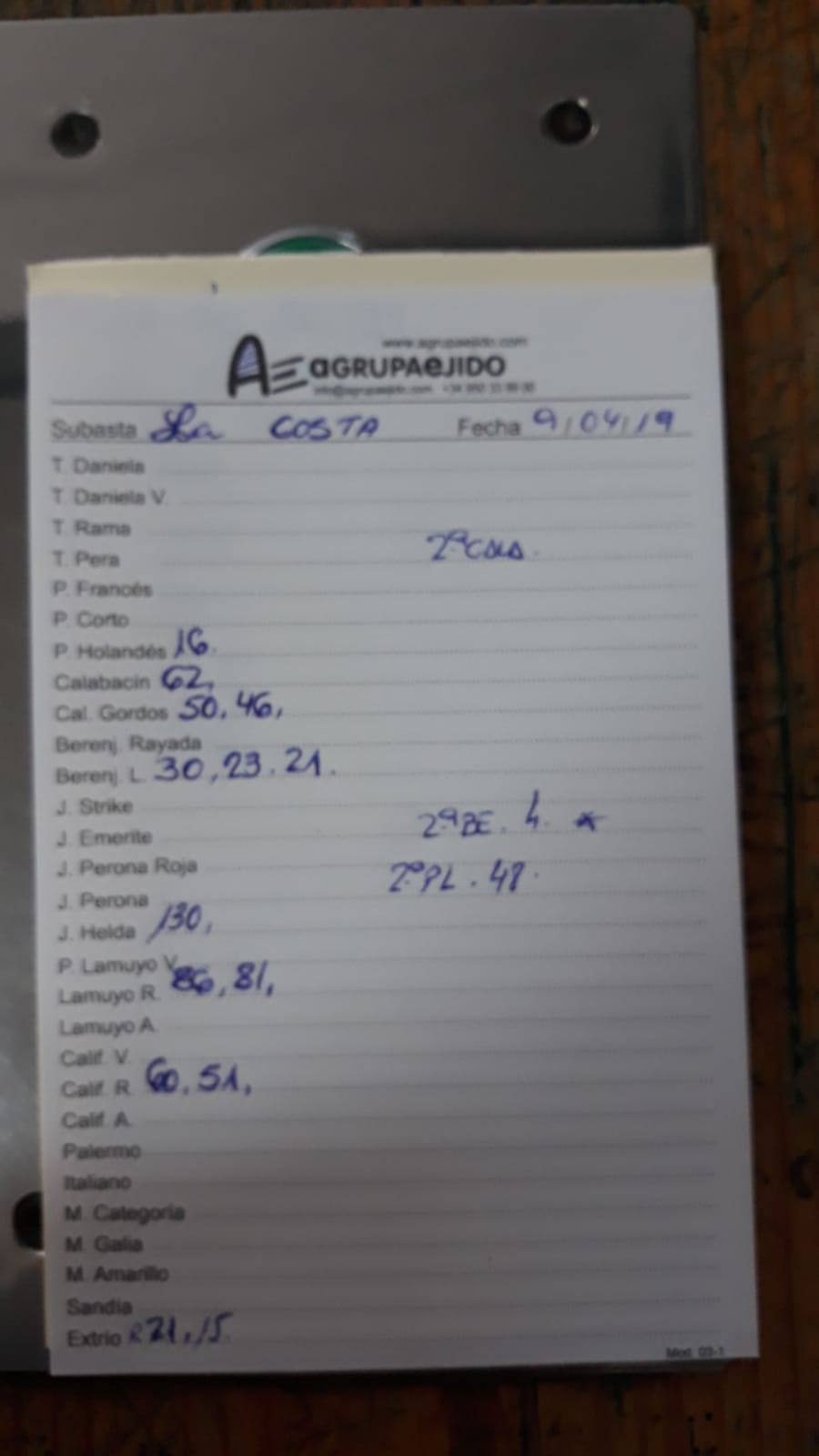 Subasta hortofrutícola AgrupaEjido La Costa 9 de Abril 2019