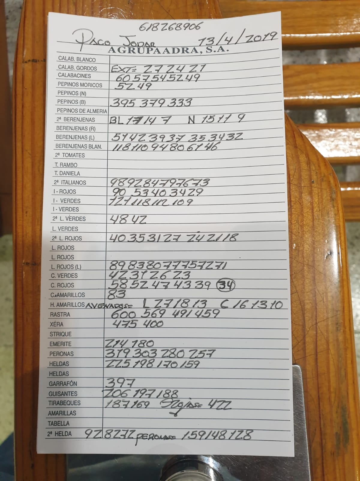 Subasta hortofrutícola AgrupaAdra 13 de Abril 2019