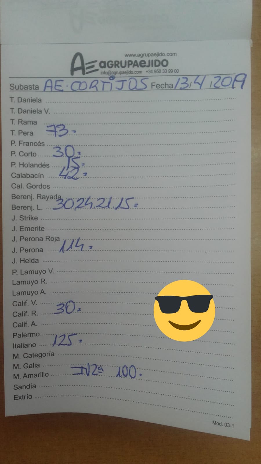 Subasta hortofrutícola AgrupaEjido Cortijos de Marín 13 de Abril 2019