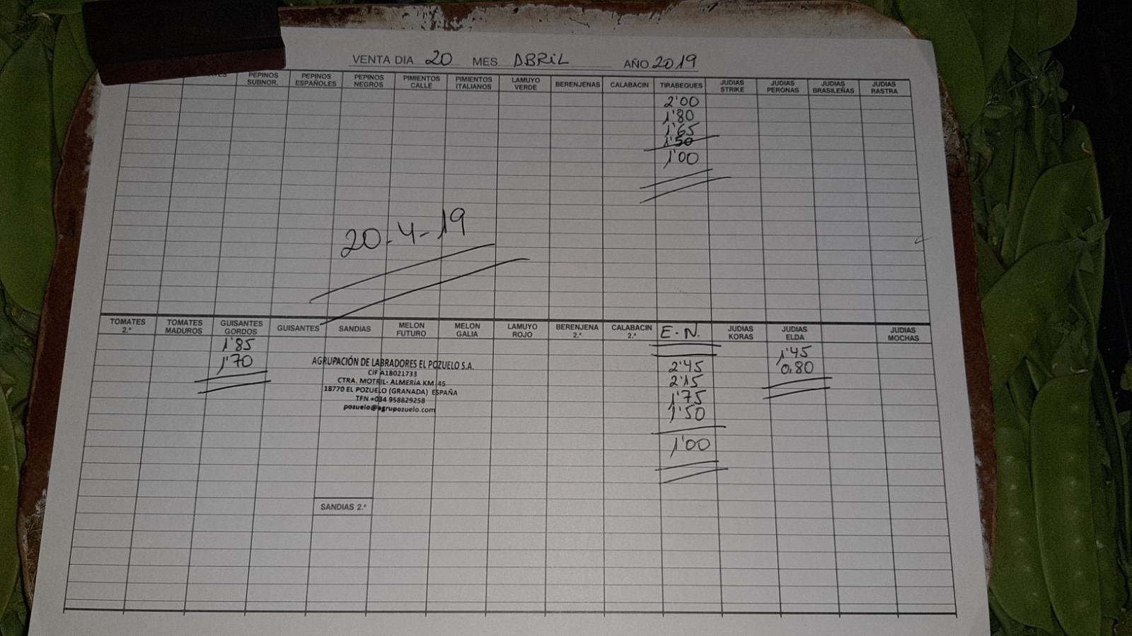 Subasta hortofrutícola El Pozuelo Albuñol 20 de Abril 2019