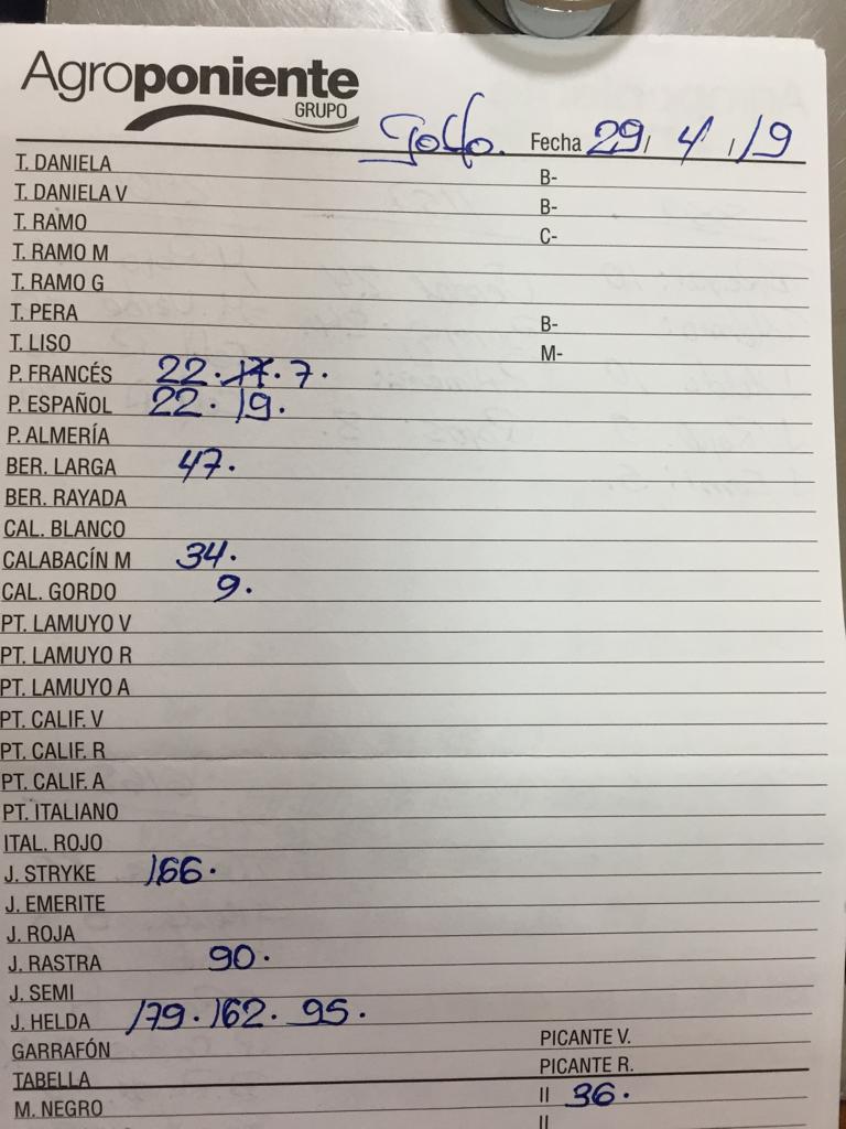 Subasta hortofrutícola Agroponiente El Golfo 29 de Abril 2019