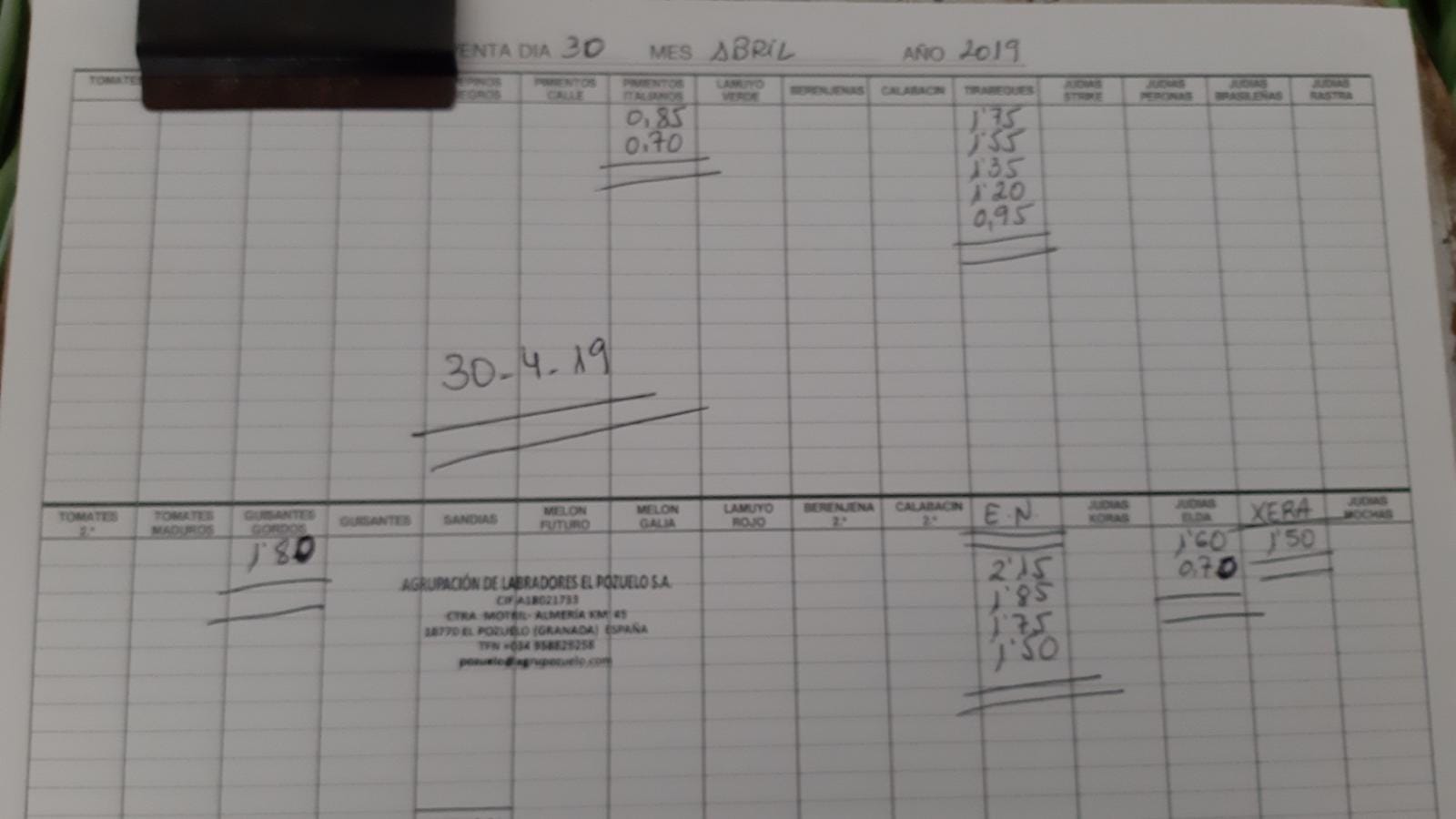 Subasta hortofrutícola El Pozuelo Albuñol 30 de Abril 2019