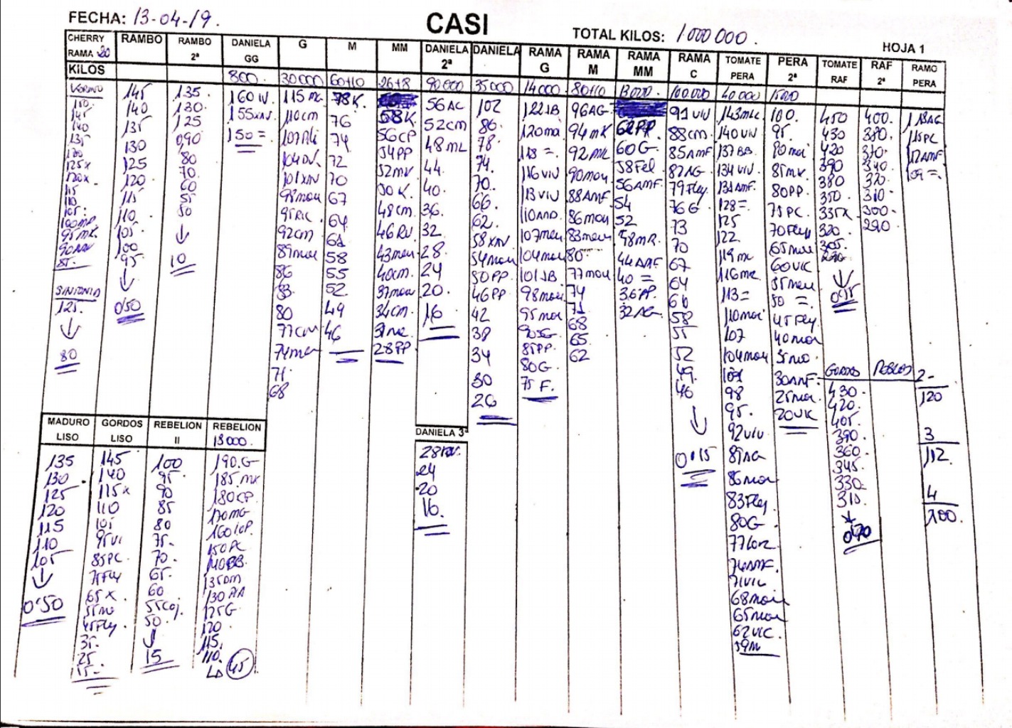 Subasta hortofrutícola CASI 13 de Abril 2019