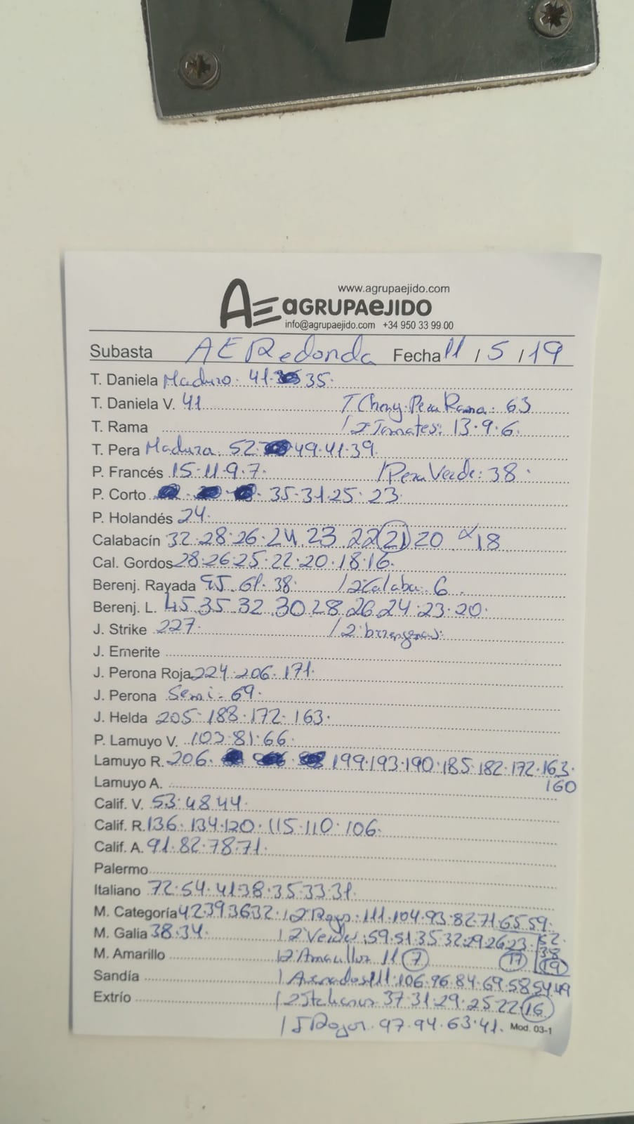 Subasta hortofrutícola AgrupaEjido La Redonda 11 de Mayo 2019