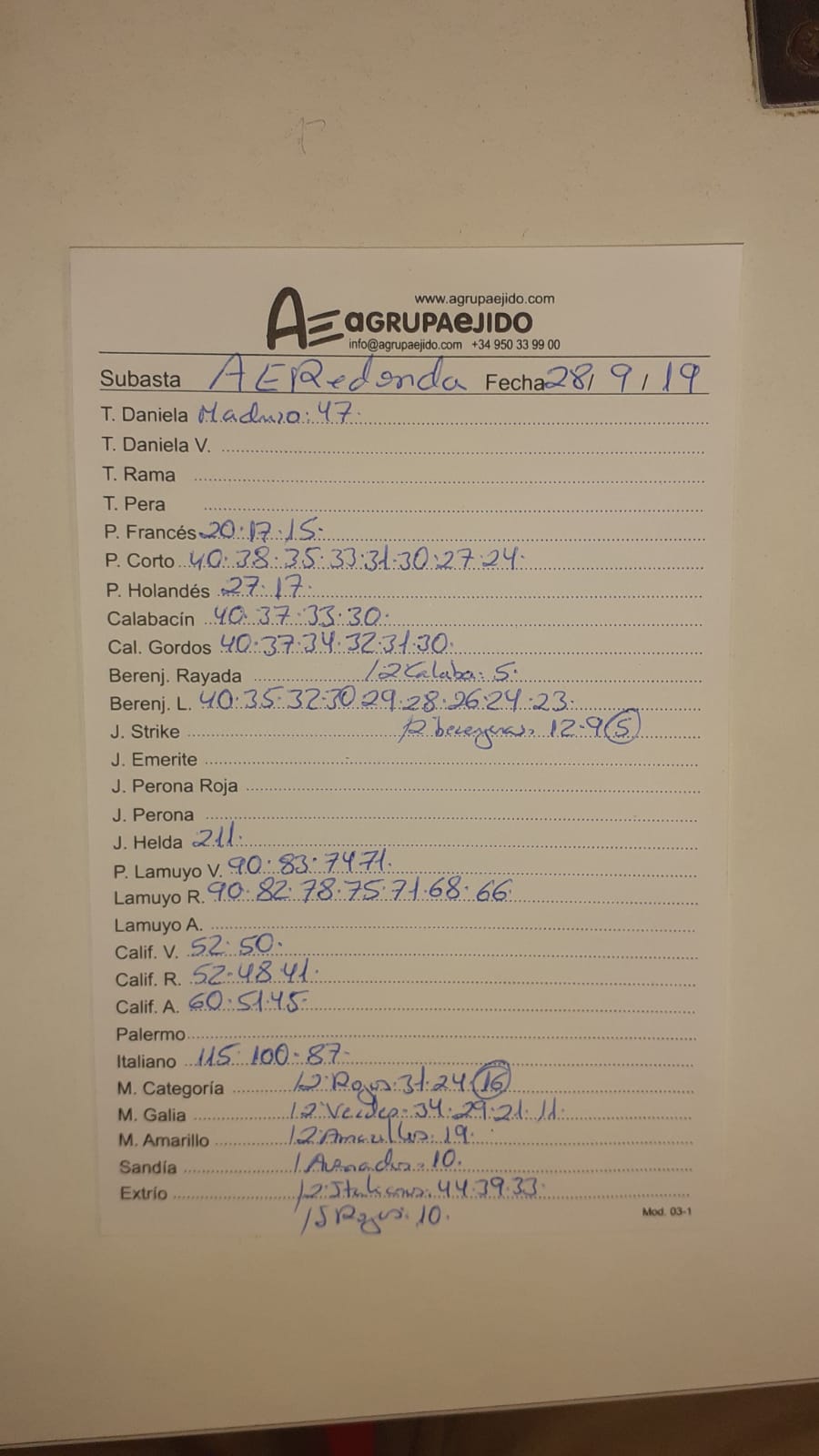 Subasta hortofrutícola AgrupaEjido La Redonda 28 de Septiembre 2019