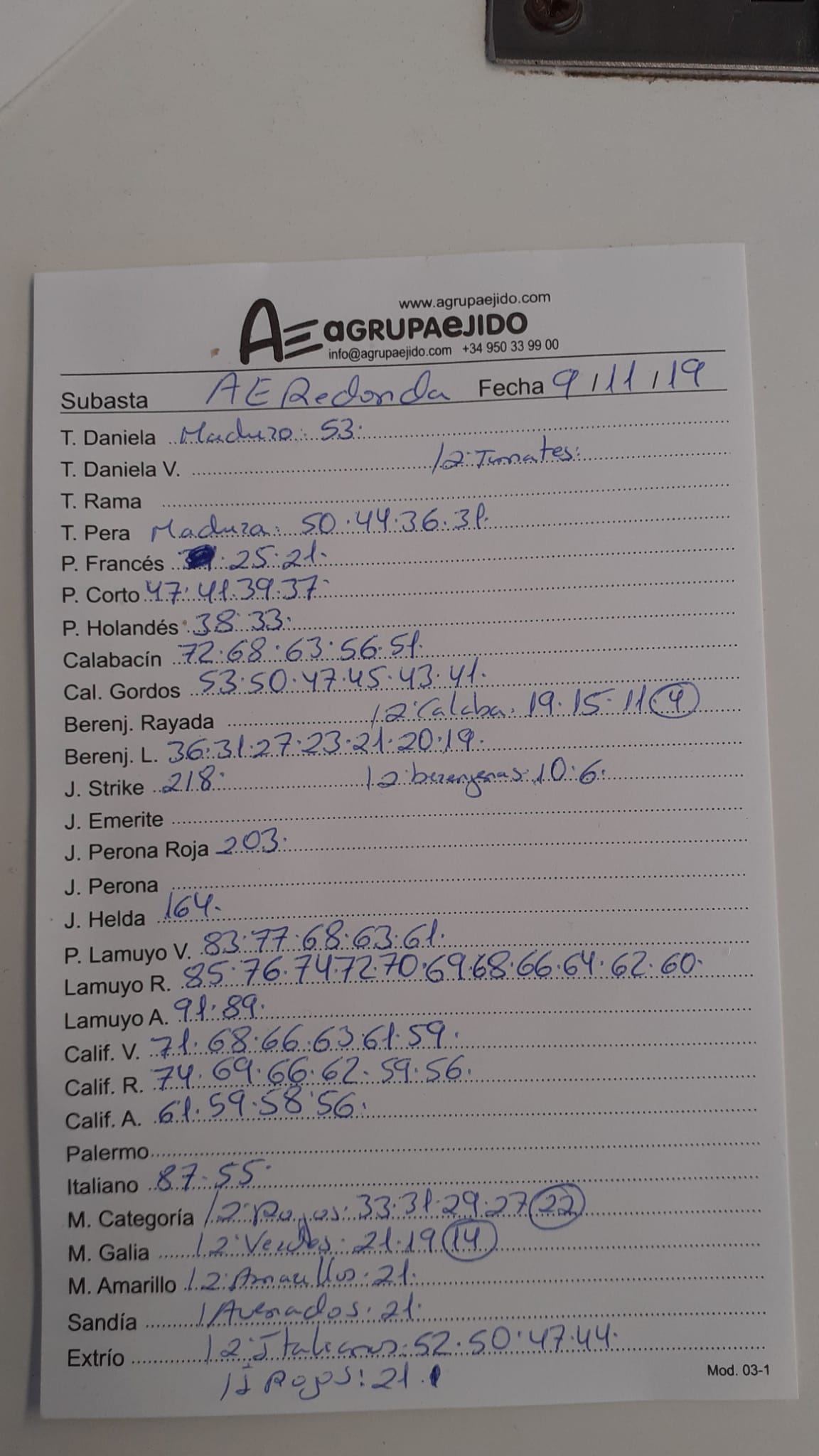 Subasta hortofrutícola AgrupaEjido La Redonda 9 de noviembre 2019