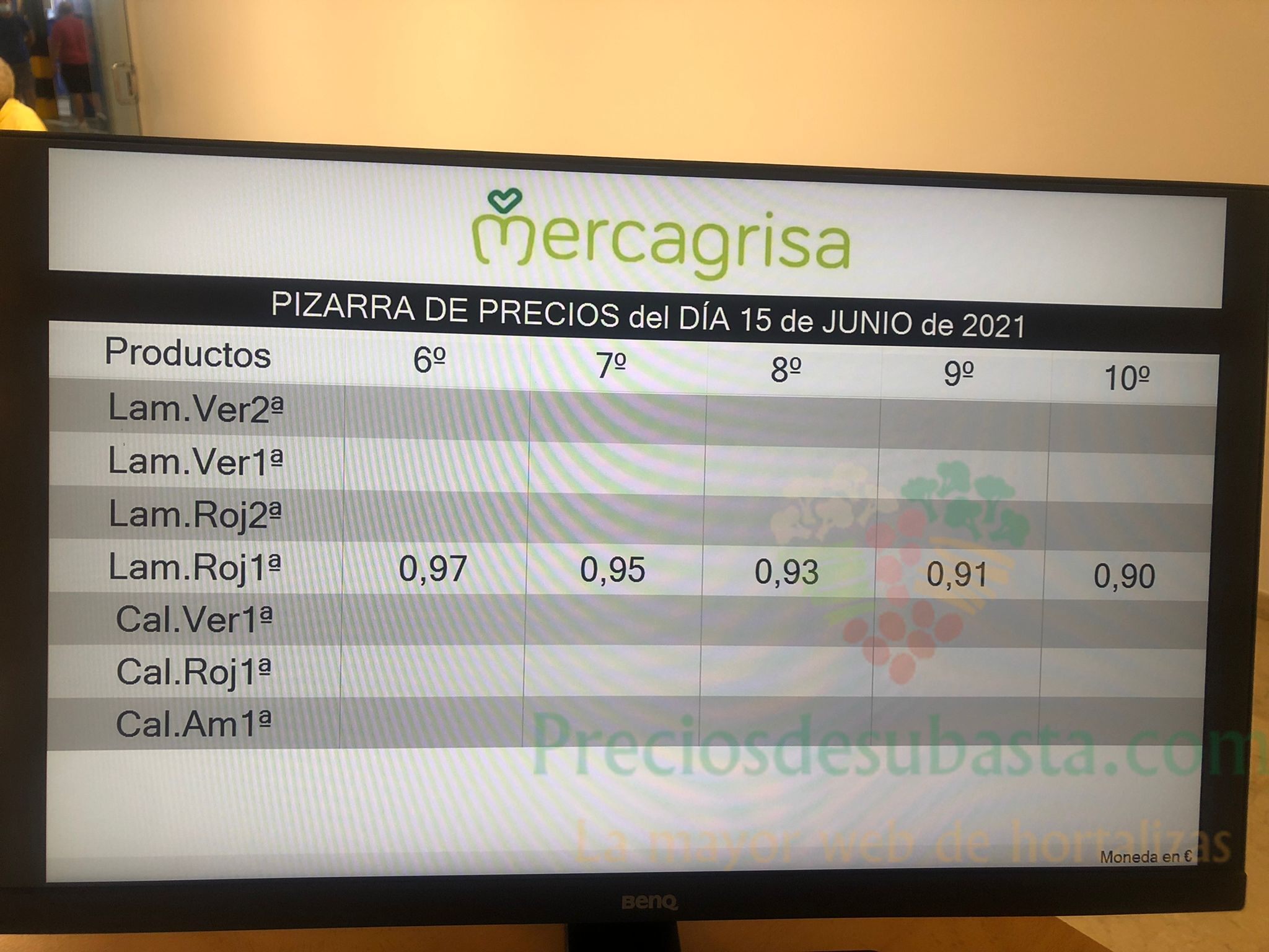 Subasta hortofruticola Mercagrisa 15 de junio 2021 