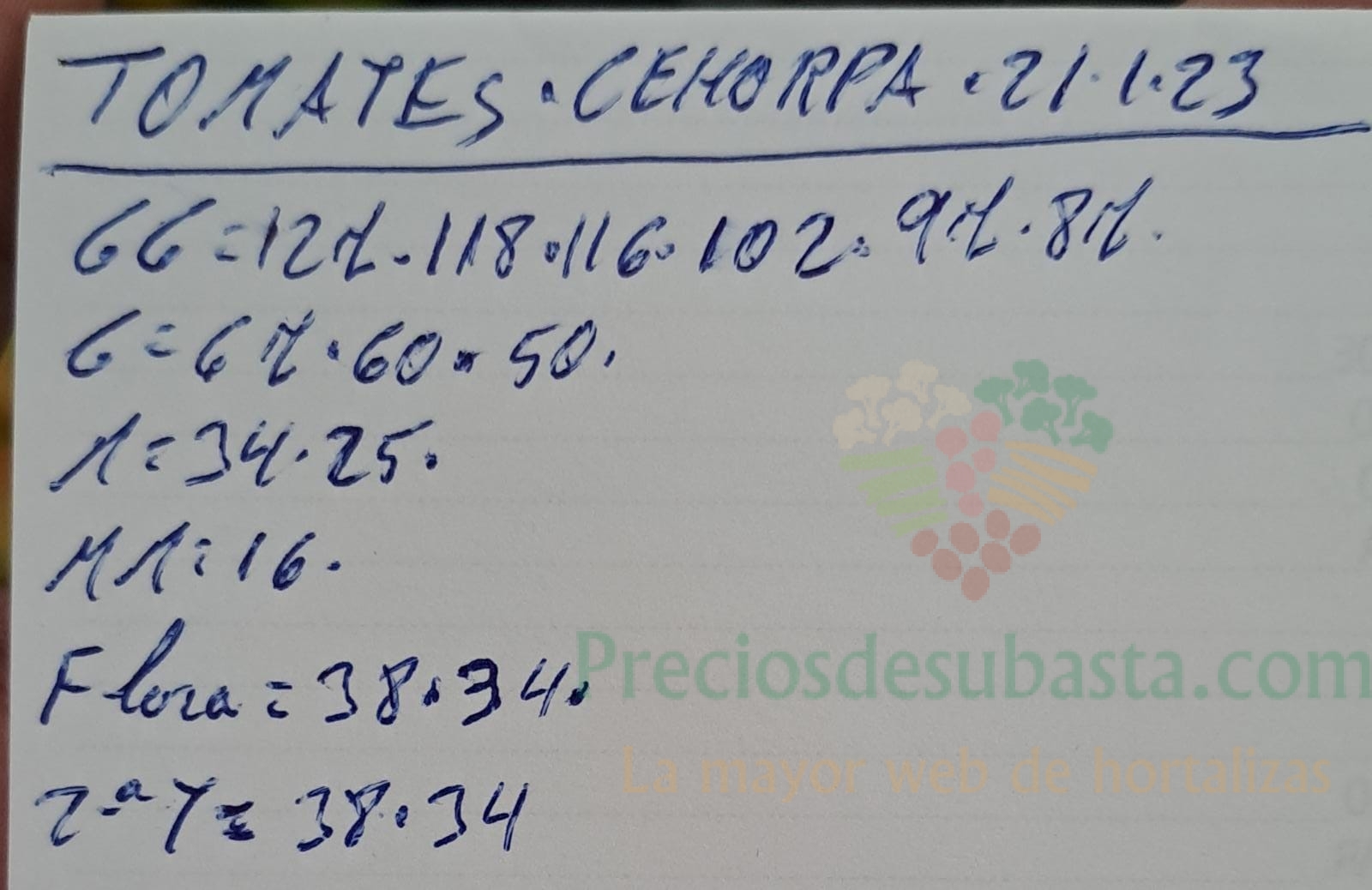 Subasta hortofrutícola Costa de Almería Cehorpa 21 de enero 2023