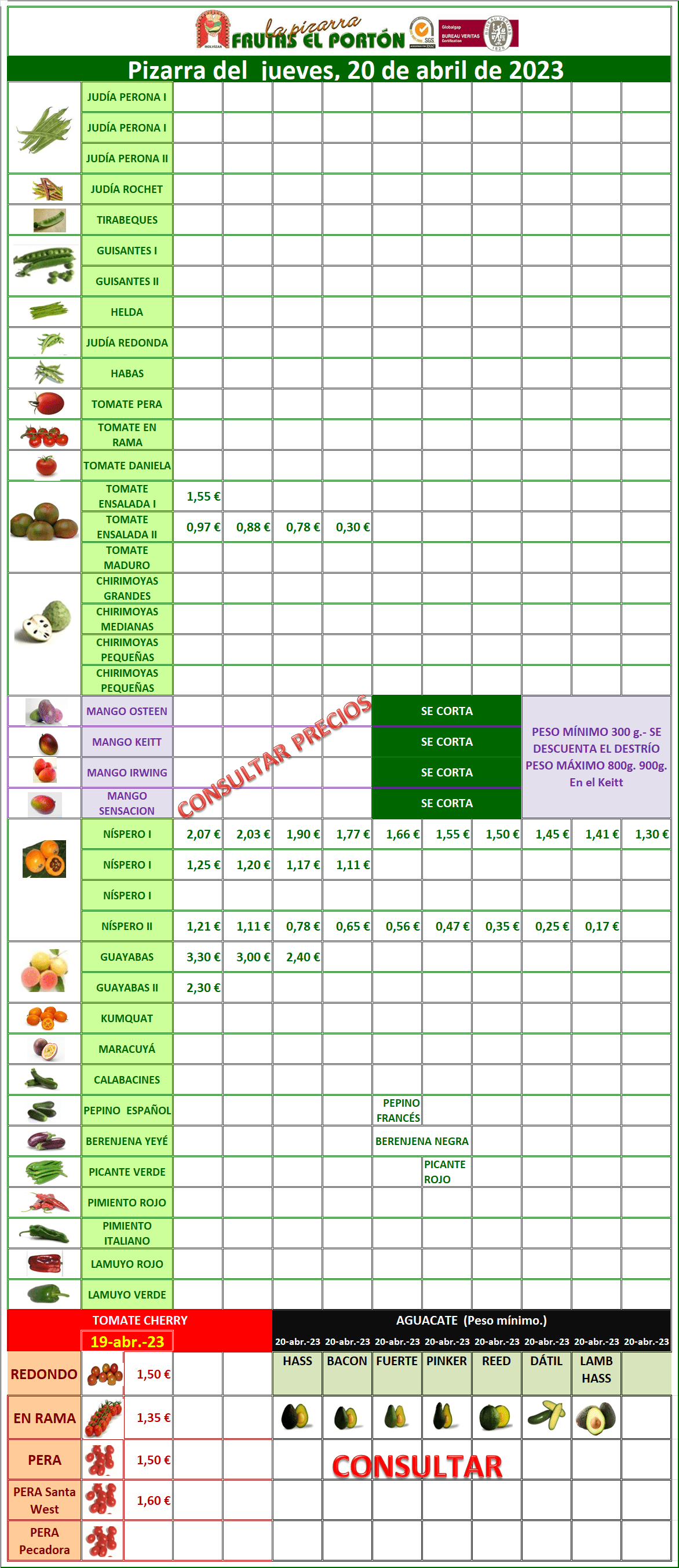 Subasta hortofrutícola Frutas El Portón 20 de abril 2023
